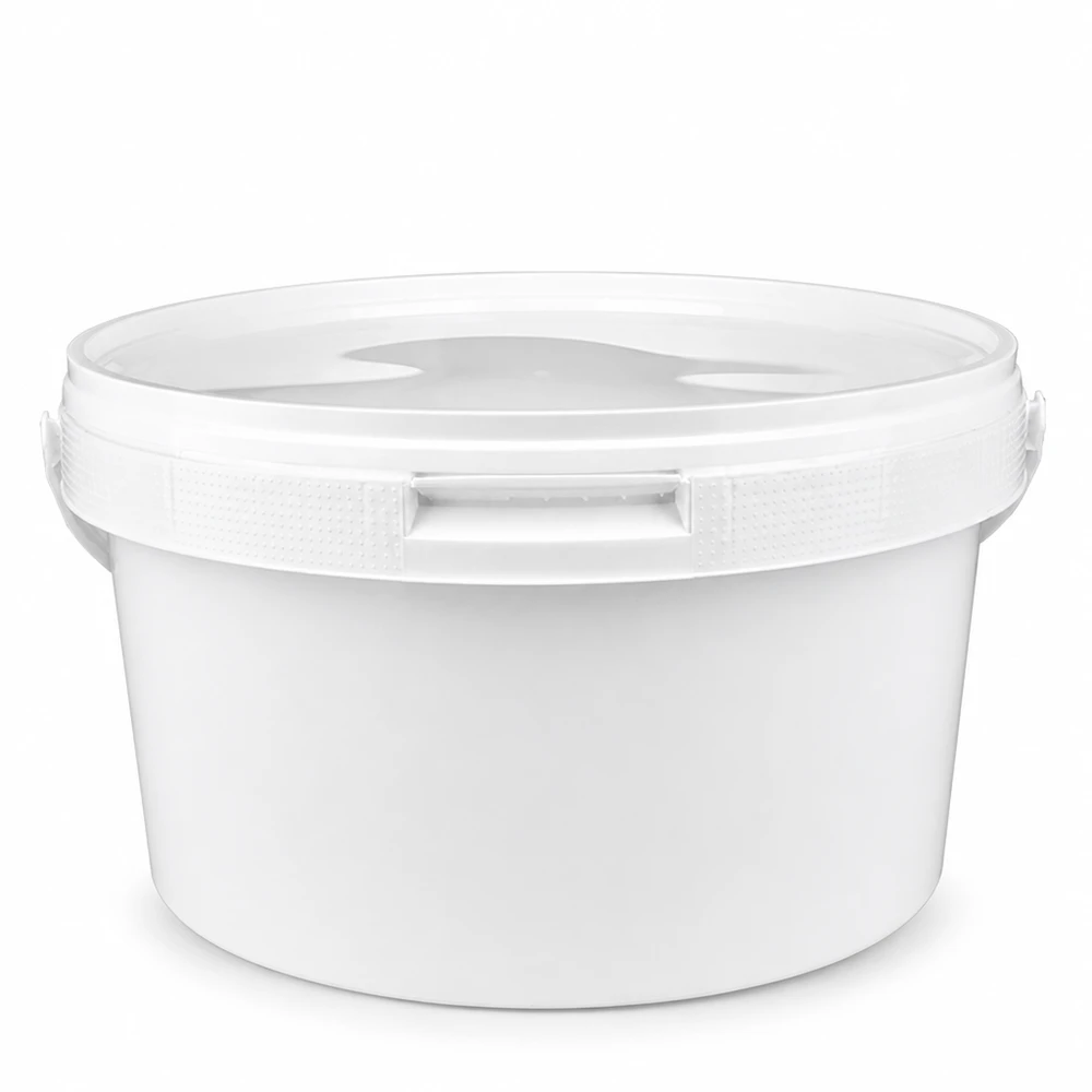 Petit seau en plastique blanc de 3,5 litres avec couvercle et poignée encastrée, en PP robuste