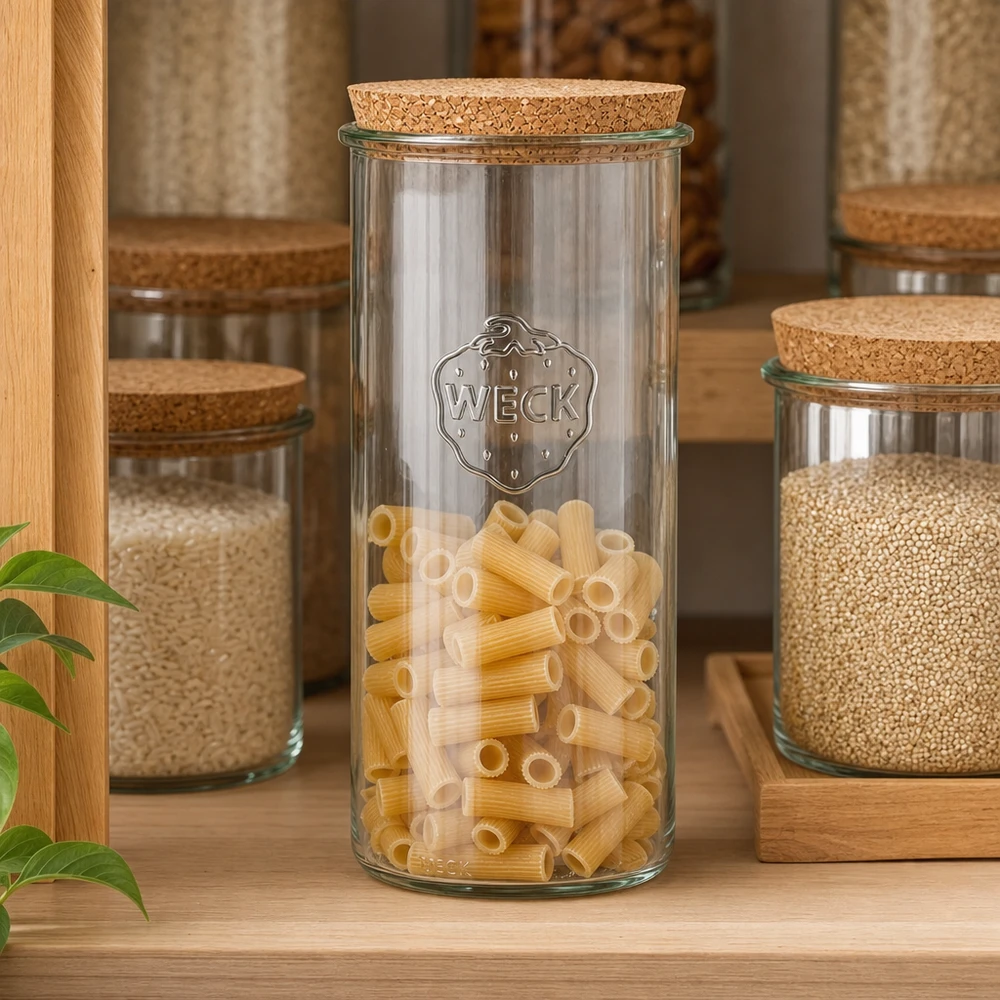 WECK Verre renversé 1500ml RR100 rempli de pâtes Étagère de cuisine Bouchon Couvercle Pantry Organisation Stockage