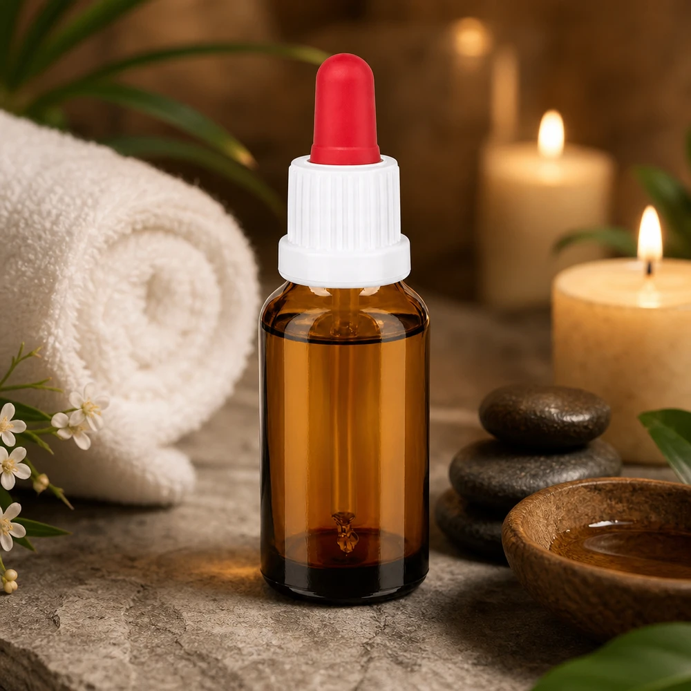 20ml flacon à pipette blanc/rouge OV BrownLine UT18/20 Flacon de laboratoire de 20 ml en verre brun protégé de la lumière avec combinaison de fermeture de pipette à l'épreuve des enfants