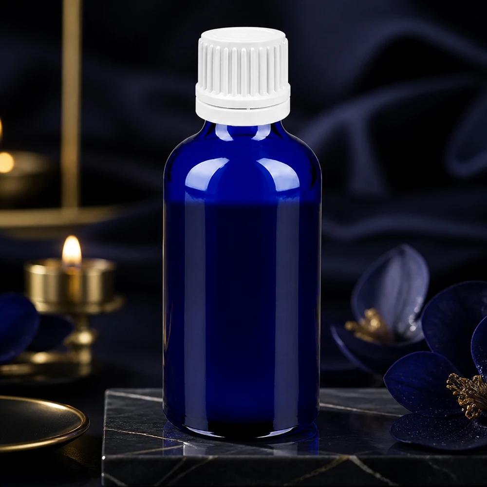 Flacon compte-goutte 50ml 0.7mm blanc OV BlueLine UT18/50 Bouteille en verre compacte de 50 ml avec bouchon compte-gouttes ergonomique pour les applications mobiles d'aromathérapie