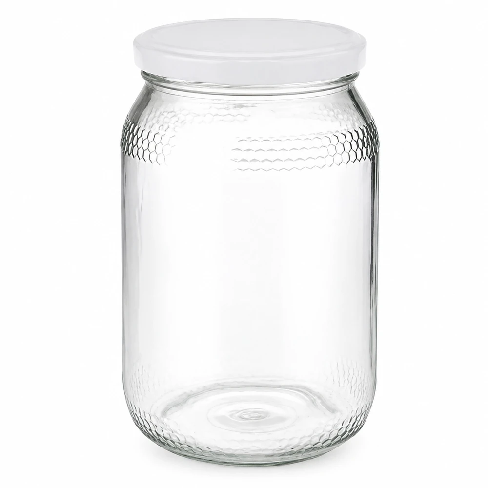 Pot à miel 900ml avec couvercle blanc BasicSeal UNiTWIST bouchon transparent Matériel d'apiculture Conditionnement du miel
