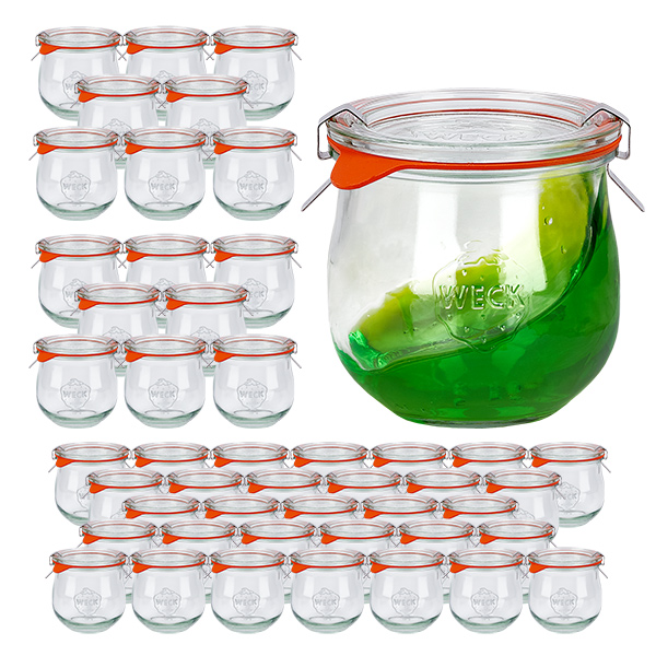 Set de 48 bocaux Weck 370ml verre tulipe avec 48 couvercles en verre Set de 48 bocaux Weck 370ml verre tulipe avec 48 couvercles en verre