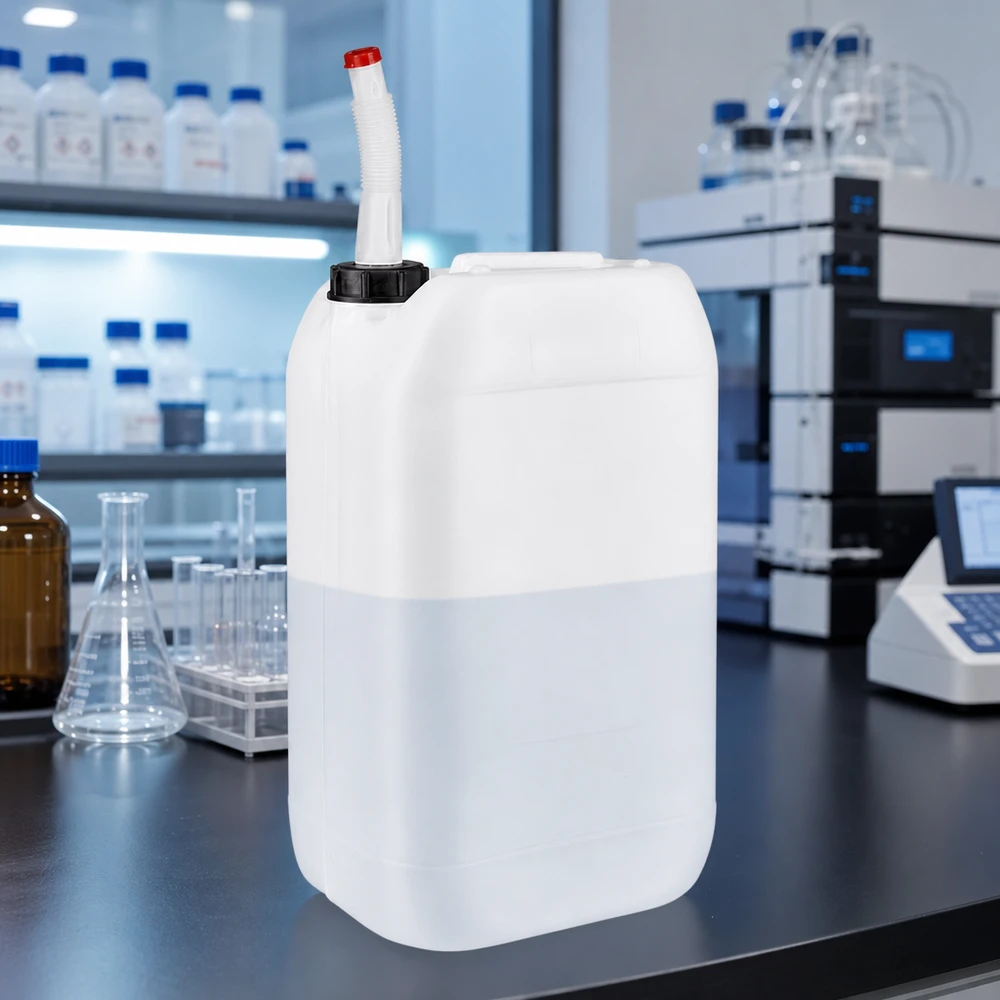 Bidon en plastique de 15 litres, adapté au contact alimentaire, avec bec verseur souple, de couleur blanche