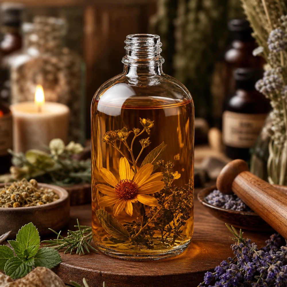 Flacon compte-gouttes 100 ml DIN18 - verre clair Bouteille de pharmacie ApoGlas de 100ml ambrée avec des herbes séchées pour la médecine naturelle