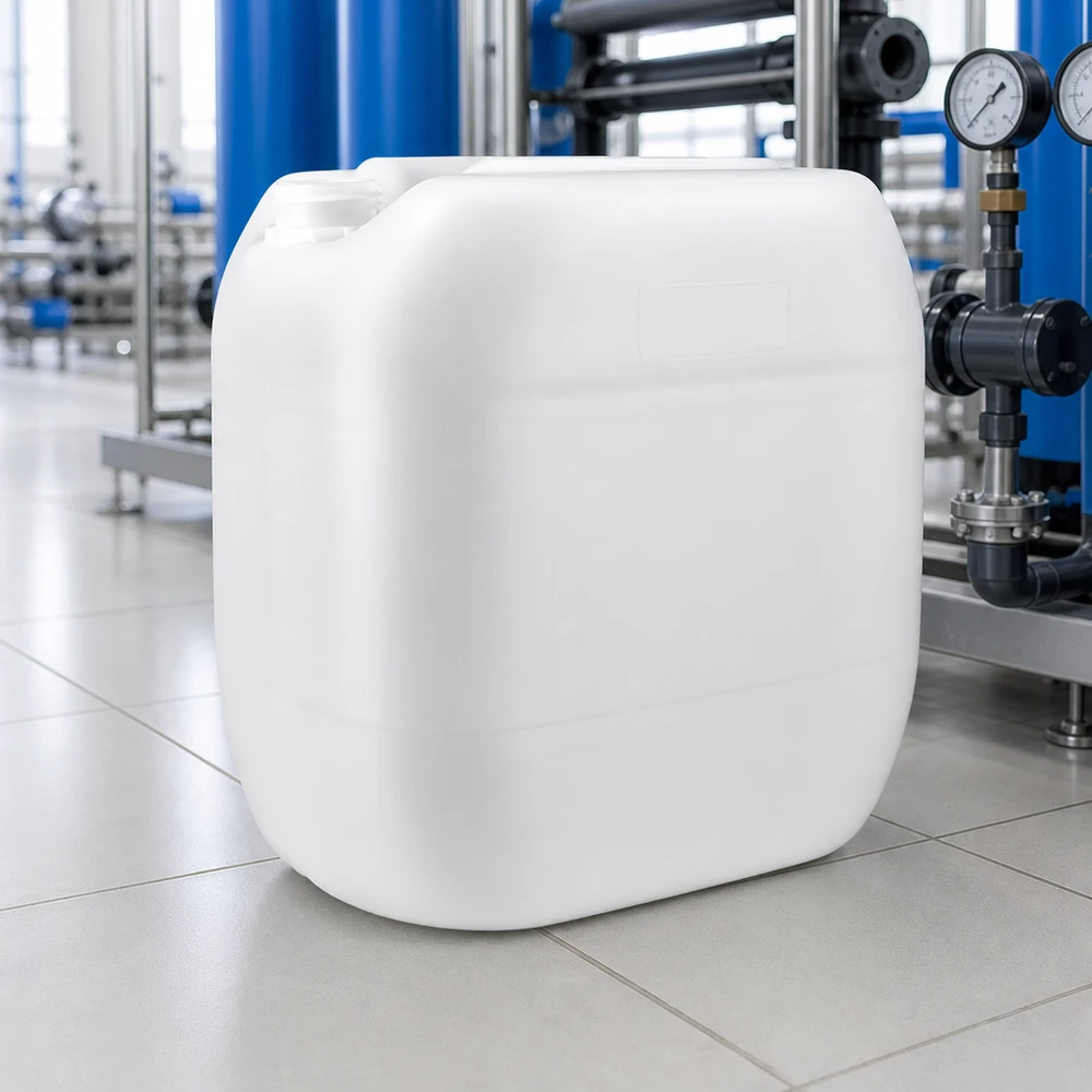 Hobbock rectangulaire de 30 litres sans bouchon, doté d'une poignée ergonomique pour faciliter le transport