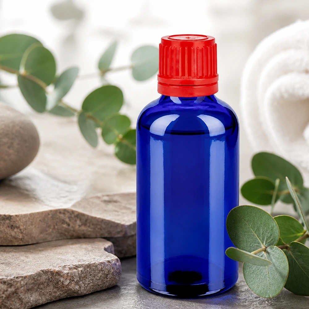 Flacon 50ml 11mm SV rouge OV BlueLine UT18/50 Flacon médical professionnel 50ml bleu rouge pour applications pharmaceutiques SV 11mm OV BlueLine