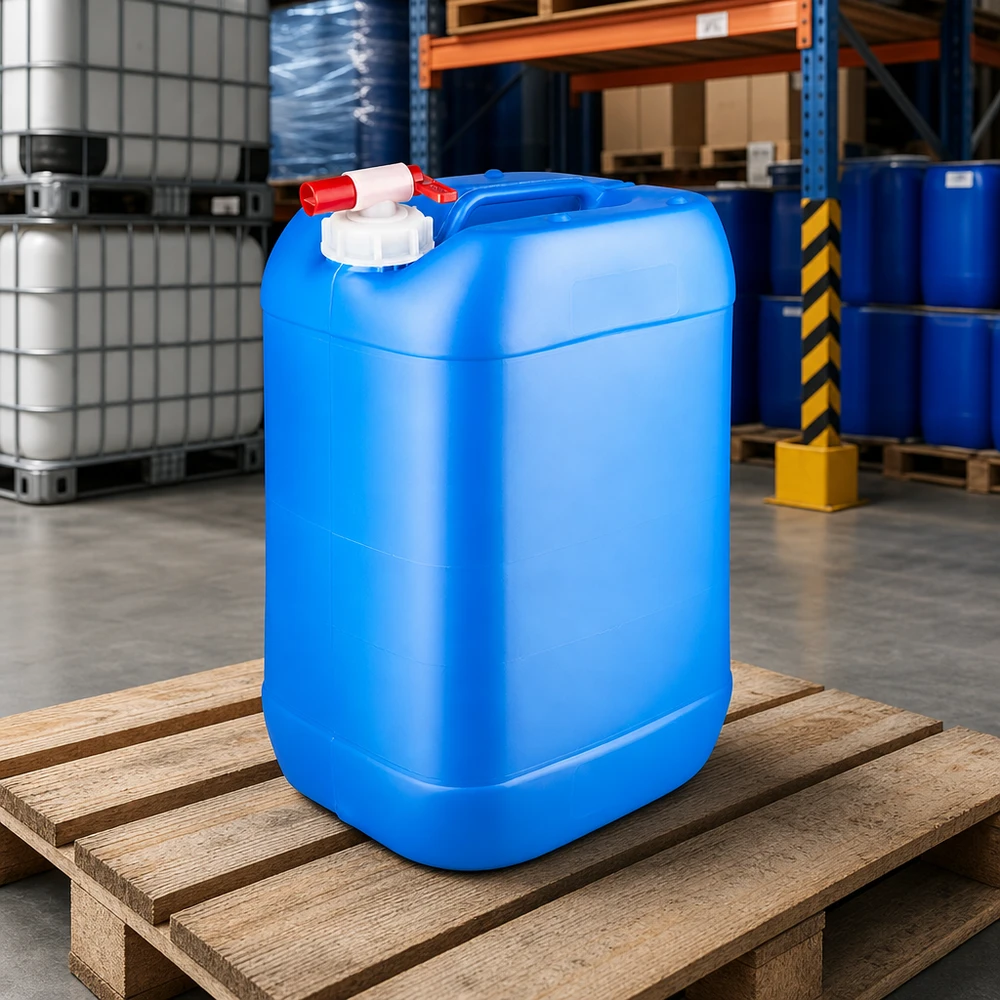 Récipient en plastique de 25 litres, bleu, adapté au contact alimentaire, avec robinet de prélèvement, pour le stockage de l'eau