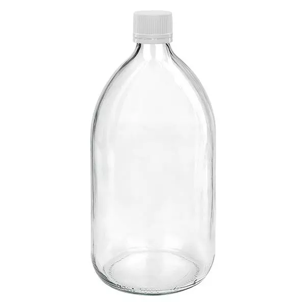 Flacon médical 1000 ml couleur claire avec bouchon blanc strié Flacon médical 1000 ml couleur claire avec bouchon blanc strié