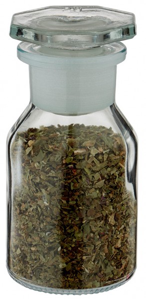 Idée de pot à épices : flacon à col large et conique 50 ml en verre clair + bouchon de verre