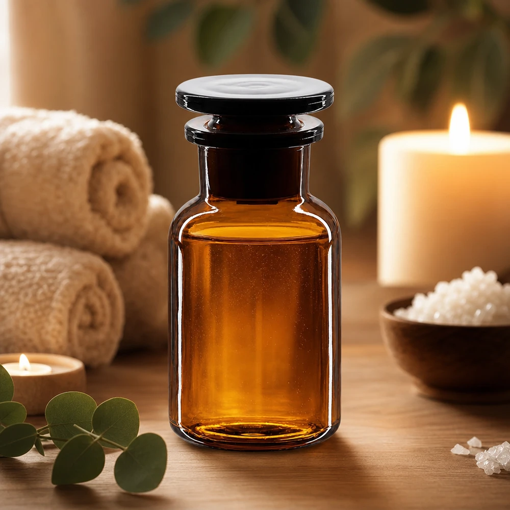 Flacon pharmaceutique 100 ml col large + bouchon verre ambré Flacon brun de 100 ml à épaulement arrondi et col large pour huiles de massage, sérums et produits de soin