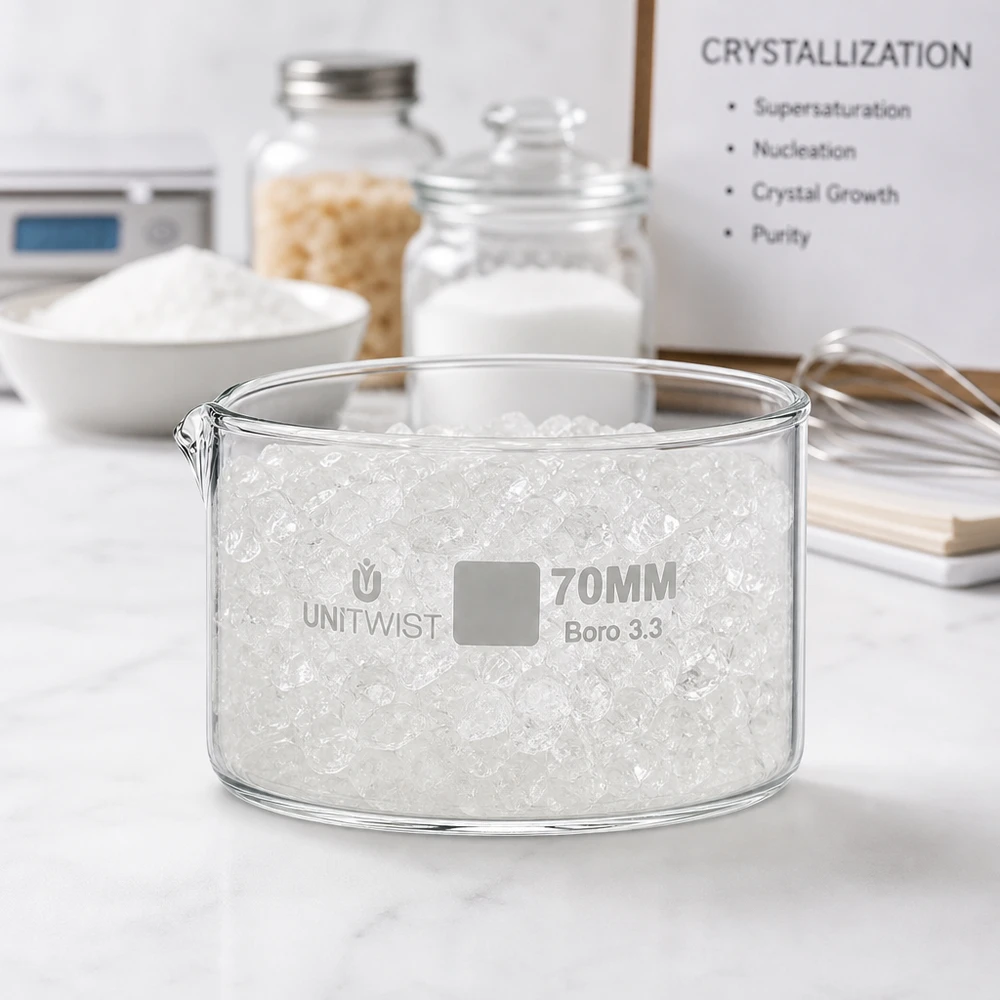Cristallisoir ø70mm verre borosilicaté UNiTWIST Bol de cristallisation UNiTWIST, ø 70 mm, en verre borosilicaté, de forme plate, idéal pour la cristallisation
