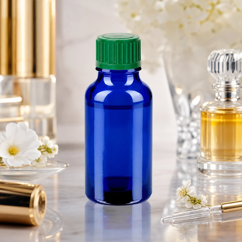 20ml Flacon compte-goutte 0.8mm vert STD BlueLine UT18/20 Flacon professionnel en verre bleu 20ml STD BlueLine pour les normes de qualité et de pureté pharmaceutiques