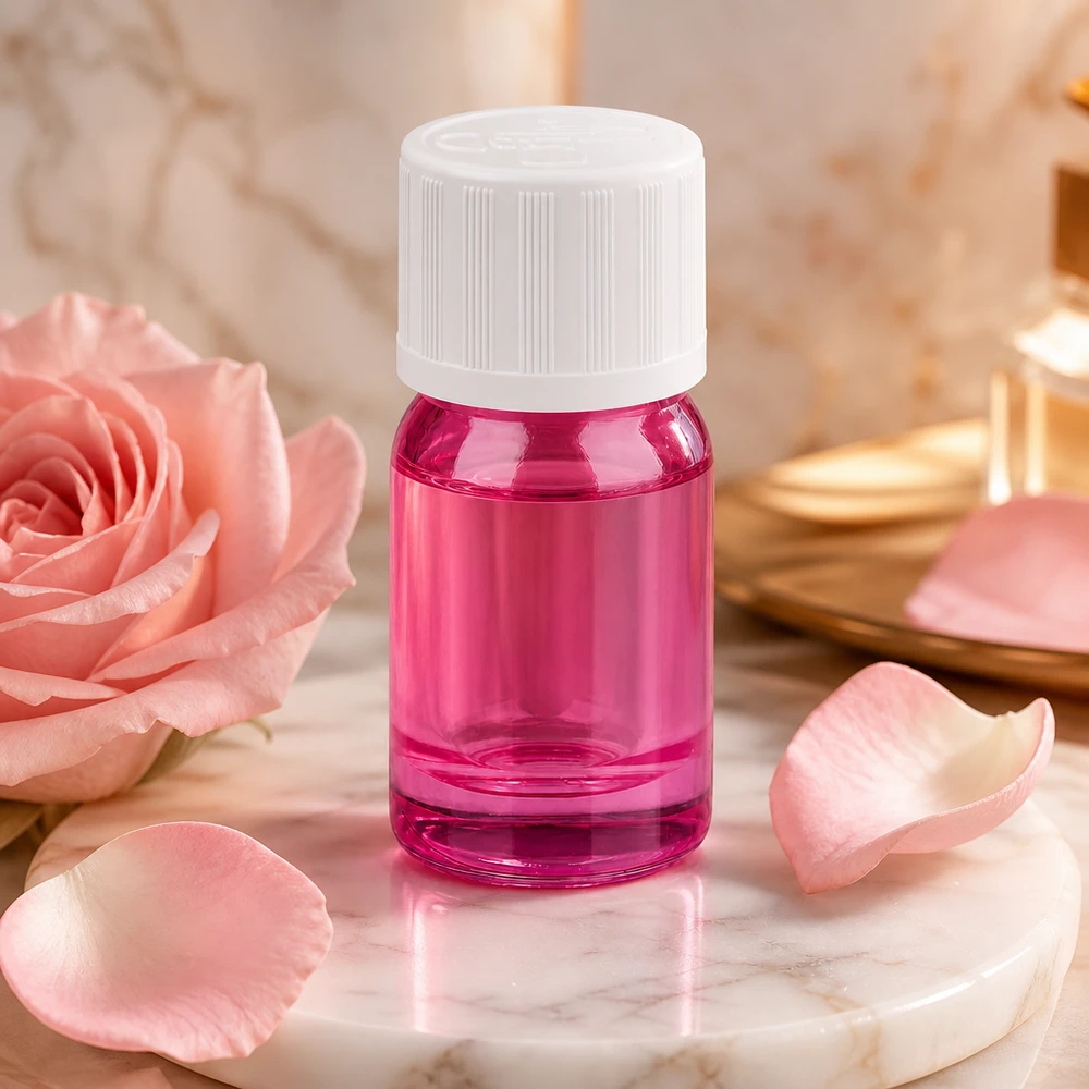 Flacon en verre de 5 ml de haute qualité dans un violet tendance avec protection UV pour les substances sensibles à la lumière