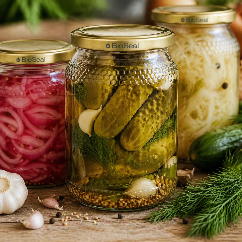 Pot de miel de 900ml avec couvercle BioSeal doré pour la mise en conserve des cornichons des oignons de la choucroute du pot de conserve de la cuisine de fermentation