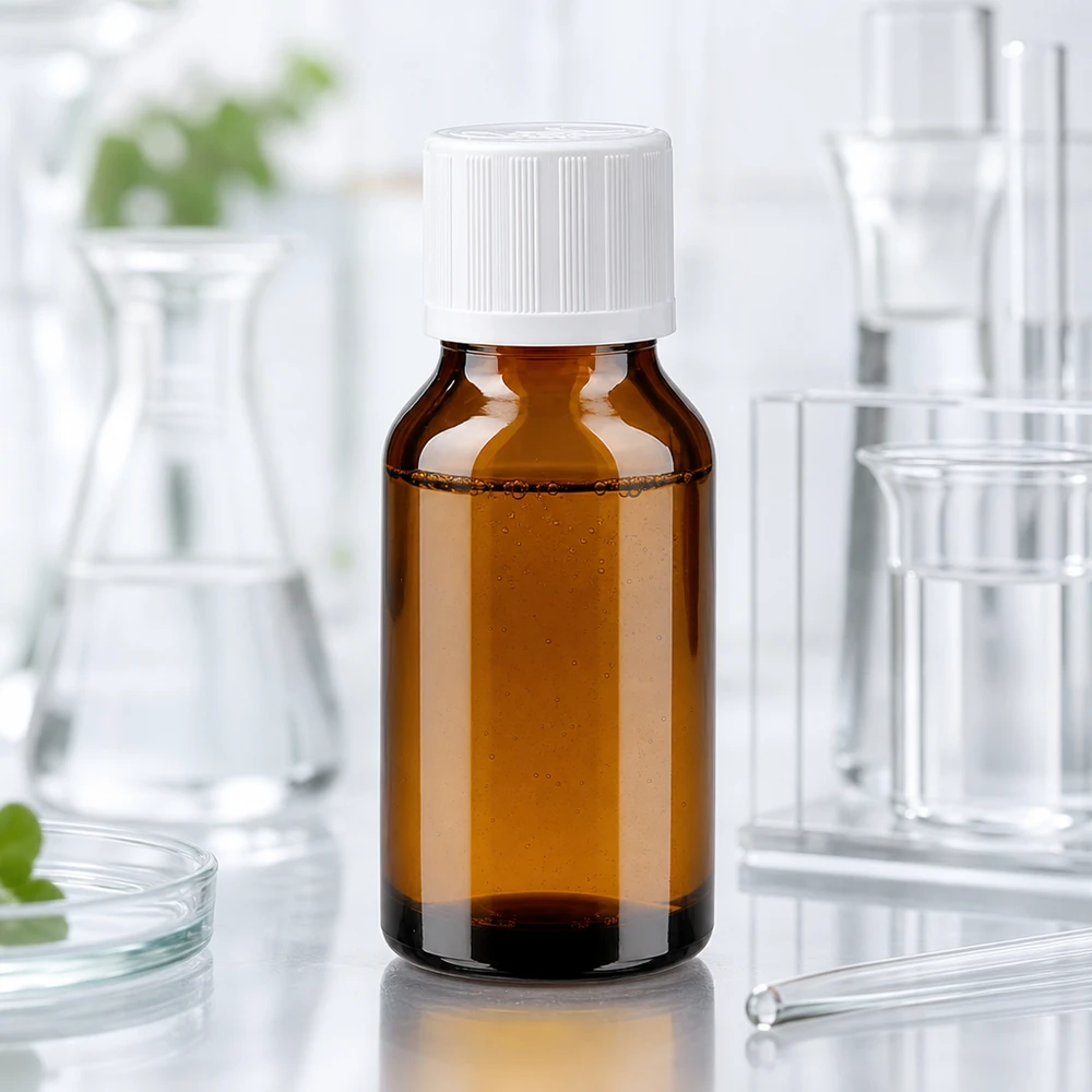 Flacon en verre ambré avec protection UV, 15 ml, muni d'un bouchon à vis blanc, pour huiles essentielles et teintures