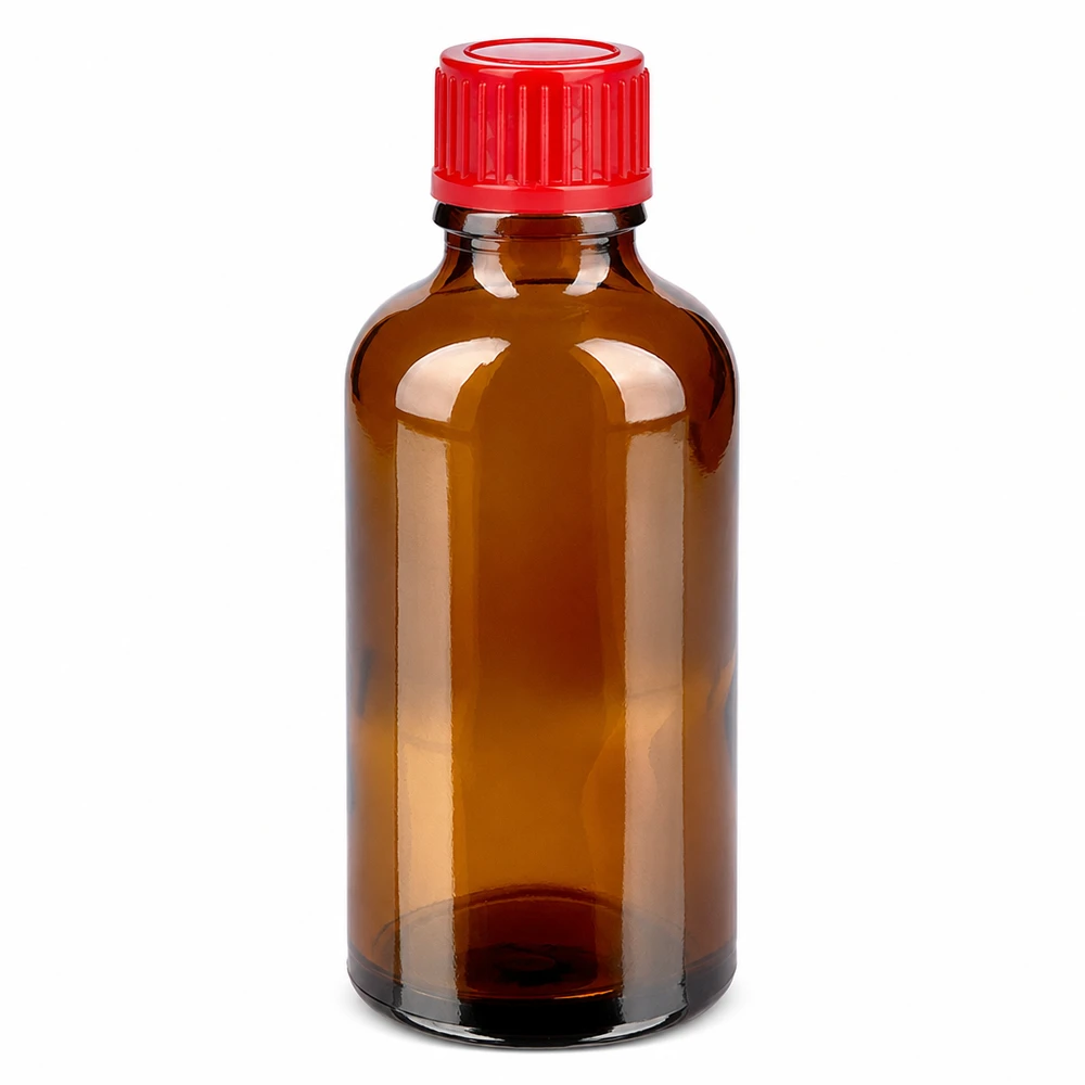 Flacon de 50ml 11mm SV rouge STD BrownLine UT18/50 Flacon compact en verre brun de 50 ml avec bouchon à visser rouge étanche pour une conservation sûre