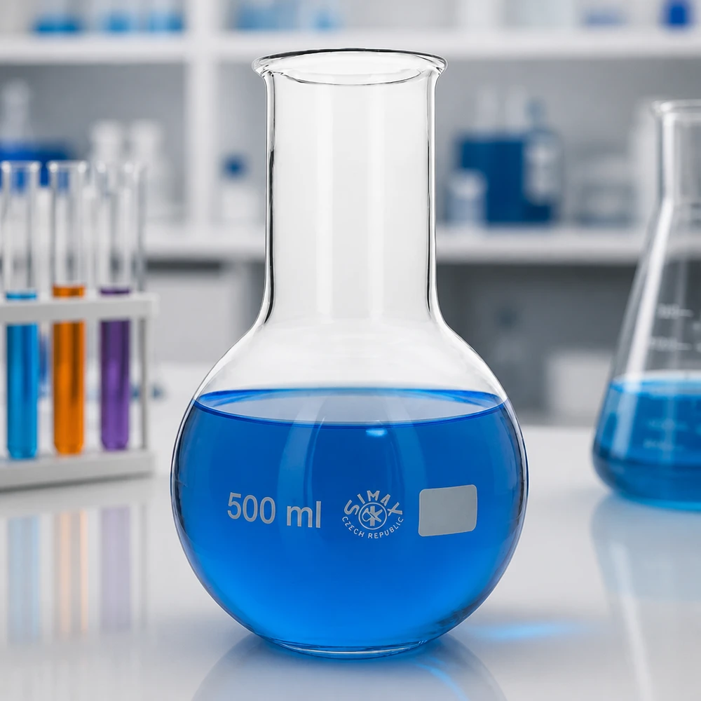 Ballon à fond plat 500 ml à col large, en verre borosilicate avec bord renforcé Fioles de laboratoire de 500 ml à col large pour un nettoyage et une manipulation optimaux