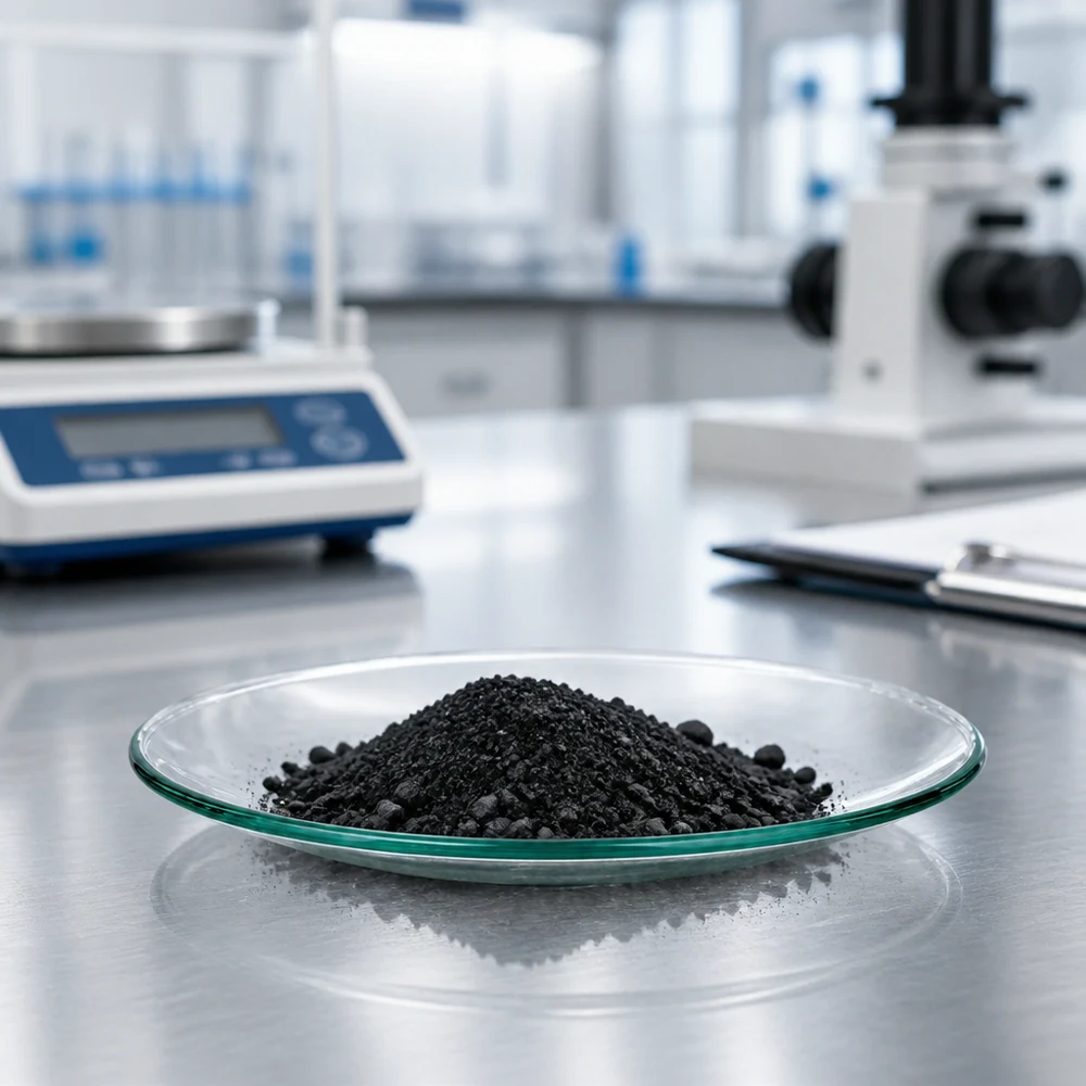 Plateau en verre de laboratoire de 80mm de diamètre avec des échantillons noirs pour le contrôle qualité