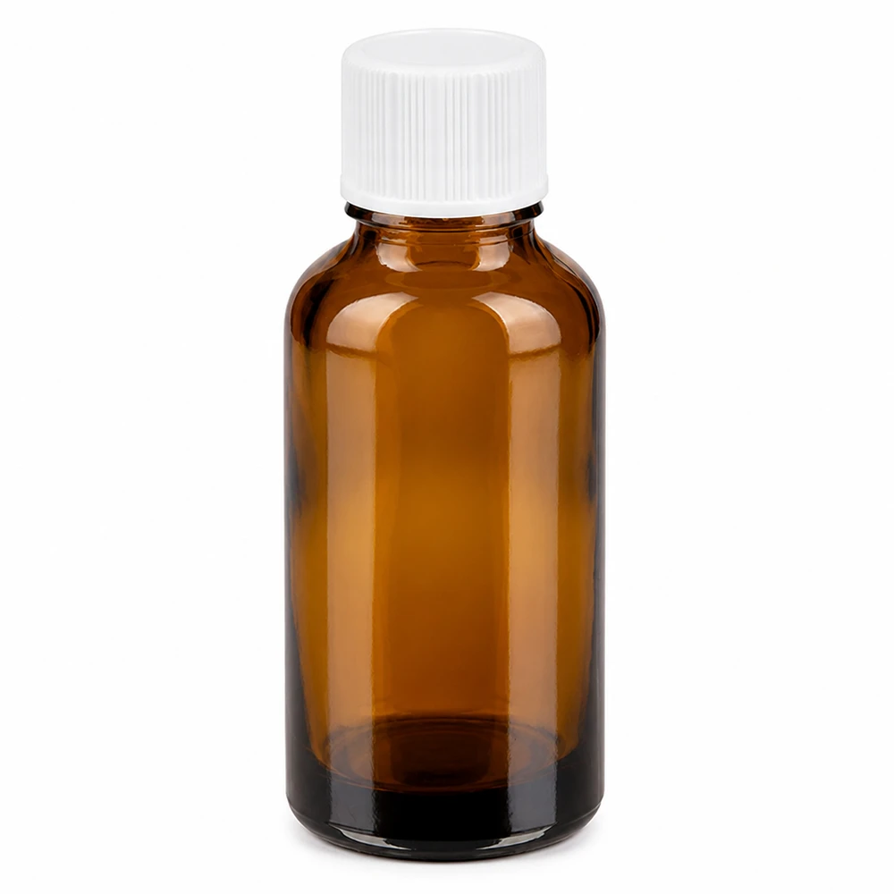 Flacon de 30ml 11mm SV blanc STD BrownLine UT18/30 Bouteille compacte de 30 ml en verre brun, idéale pour les huiles essentielles et les teintures.
