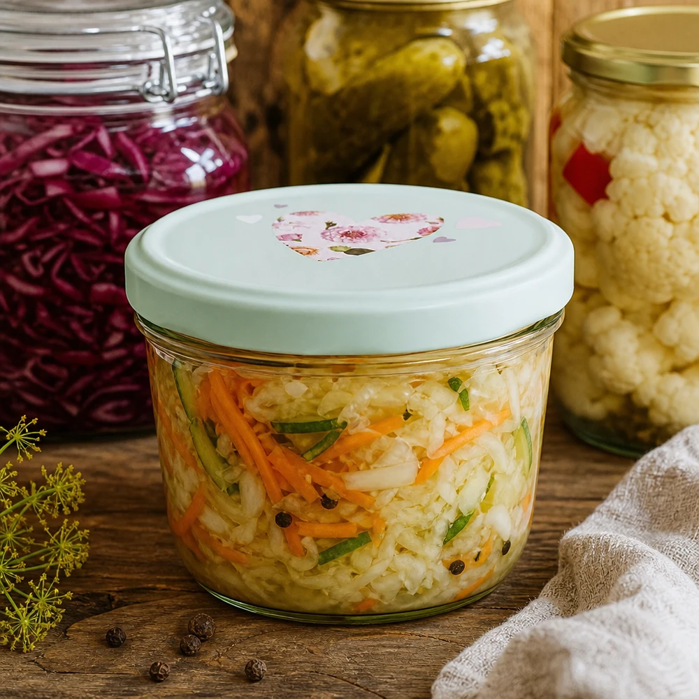 Verres de 230 ml + couvercle BasicSeal cur menthe UNiTWIST Légumes marinés en bocal renversé de 230 ml avec couvercle en forme de cœur menthe, conserver les aliments fermentés dans des bocaux à réchauffer