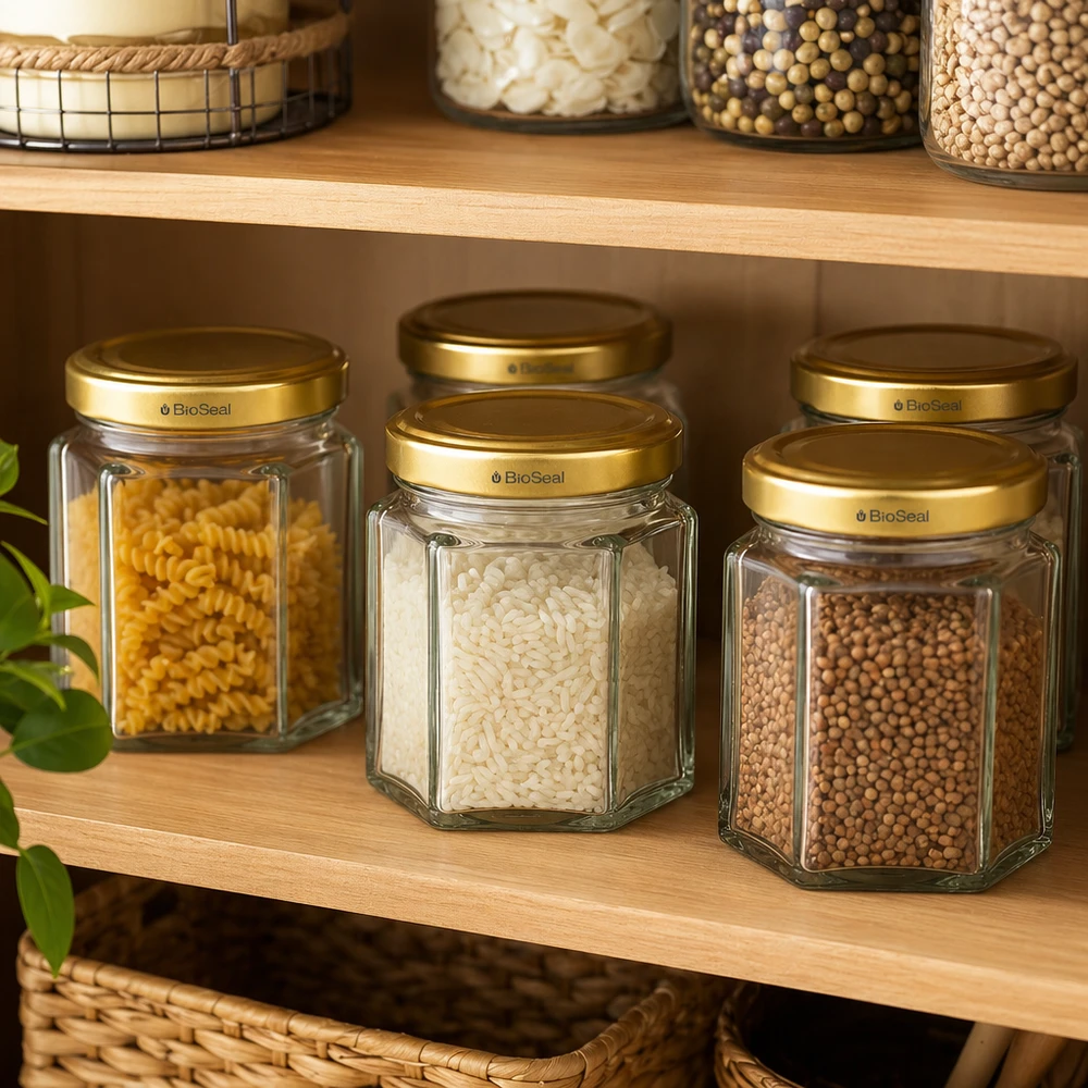 BioSeal 60g pots de miel avec couvercles dorés pour la conservation des pâtes du riz et des épices dans les armoires de stockage