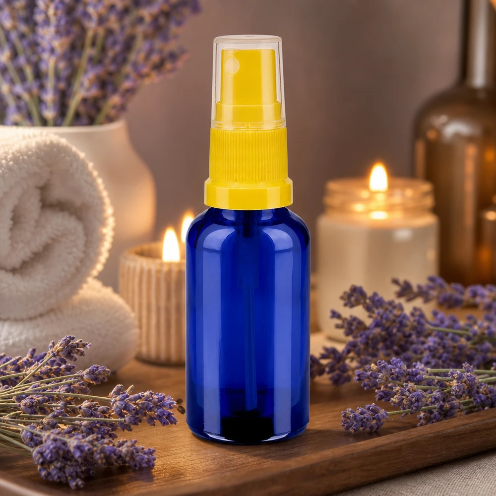 Vaporisateur 30ml jaune/tr. STD BlueLine UT18/30 Vaporisateur en verre de 30 ml avec fine brume parfait pour les cosmétiques DIY et naturels
