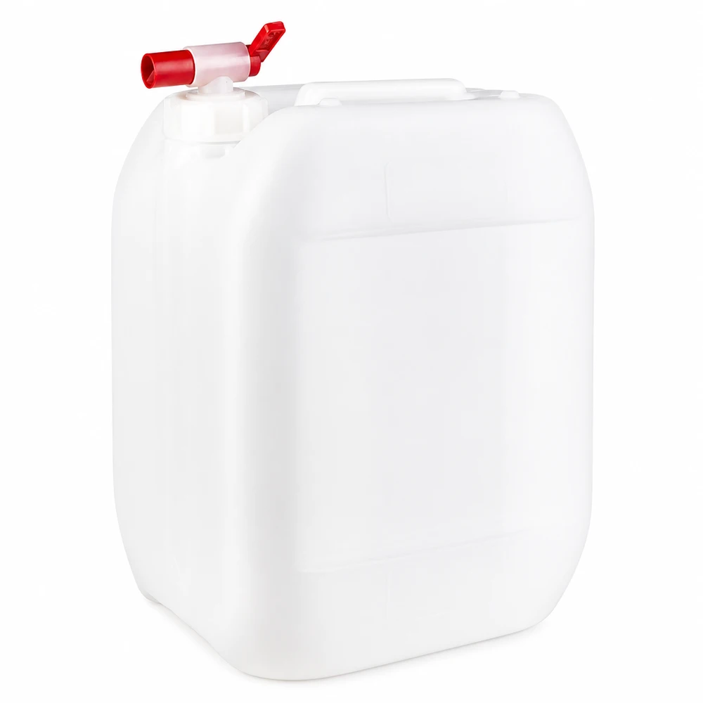 Jerrican de 10 litres avec robinet Bidon rectangulaire en plastique de 10 L avec un robinet pratique, de couleur rouge et blanc
