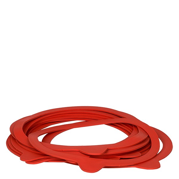 Bague d'étanchéité en caoutchouc naturel RR120 Anneaux de cuisson rouges en caoutchouc naturel RR120 pour bocaux empilés sur fond blanc