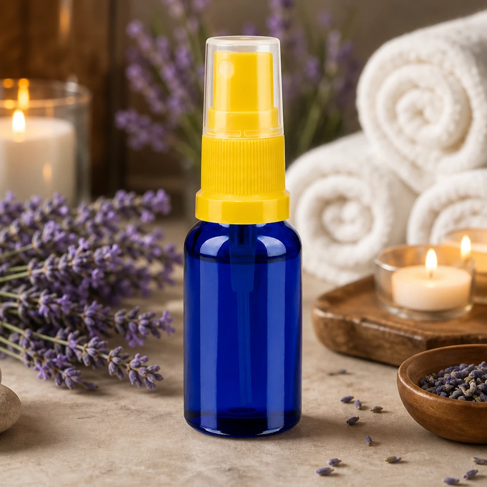 Vaporisateur 20ml jaune/tr. STD BlueLine UT18/20 Vaporisateur maniable de 20 ml à tête jaune STD BlueLine UT18/20 pour les déplacements