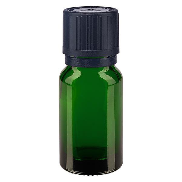Flacon à pharmacie vert 10ml bouchon compte-gouttes pr. 1mm noir sécurité enfant signe d'avertissement aveugle fermeture inviolable