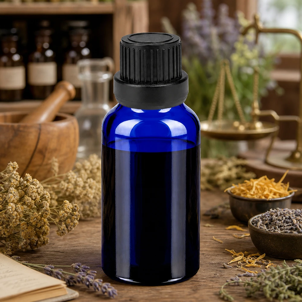 Flacon 20ml 11mm SV noir OV BlueLine UT18/20 Bouteille médicinale professionnelle de 20 ml en verre anti-UV pour l'homéopathie et les fleurs de Bach
