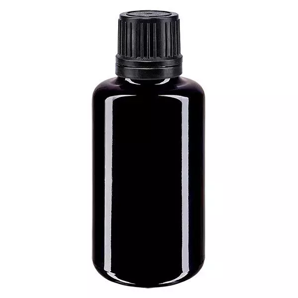Bouteille de pharmacie viol. 30ml P. goutte. Pr. 1mm noir OV Bouteille de pharmacie viol. 30ml P. goutte. Pr. 1mm noir OV