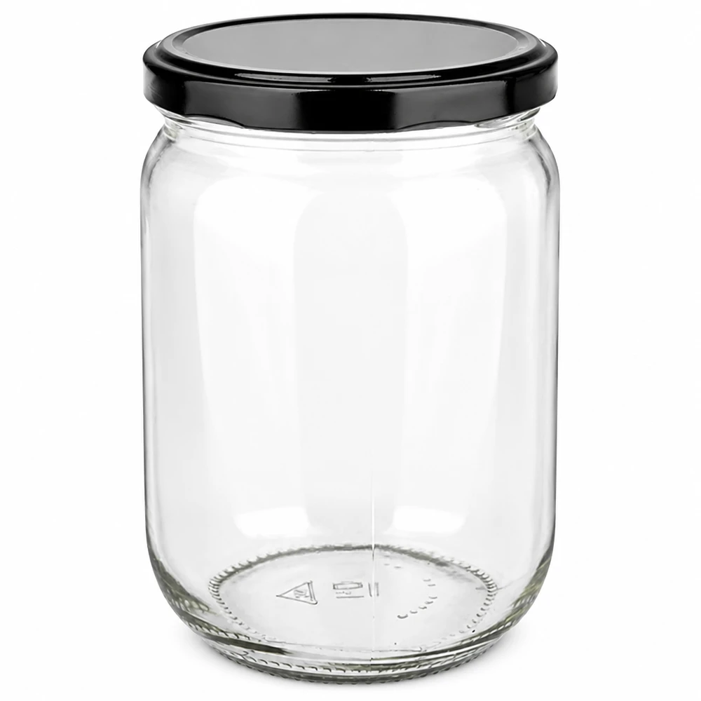 Bocal rond en verre de 555 ml + couvercle BasicSeal noir UNiTWIST Bocal en verre rond de 555 ml avec couvercle BasicSeal noir, idéal pour la mise en conserve et la conservation