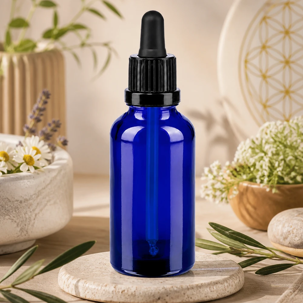 Flacon à pipette 30ml noir OV BlueLine UT18/30 Bouteille à pipette bleue élégante de 30 ml au design moderne pour les cosmétiques et les produits naturels