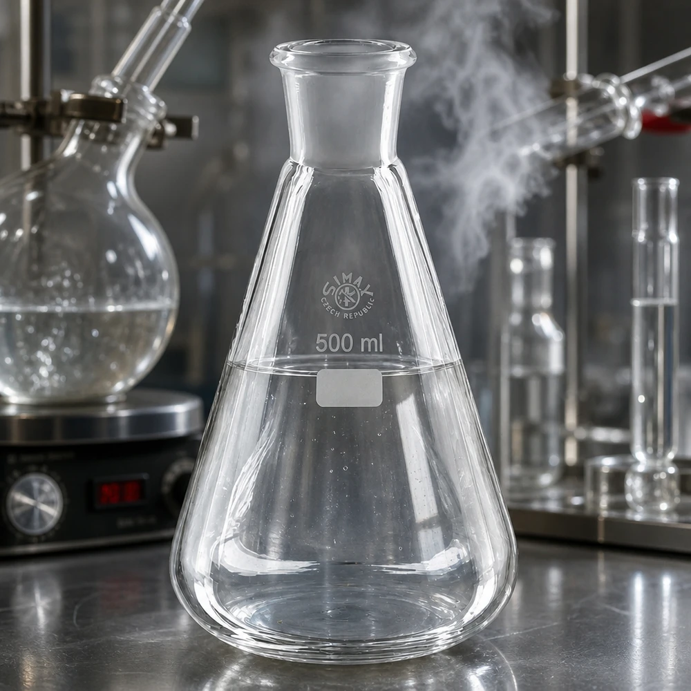Erlenmeyer 500 ml col étroit, verre borosilicate avec rodage normalisé 29/32 Erlenmeyer classique 500ml avec forme conique et rodage standard 29/32