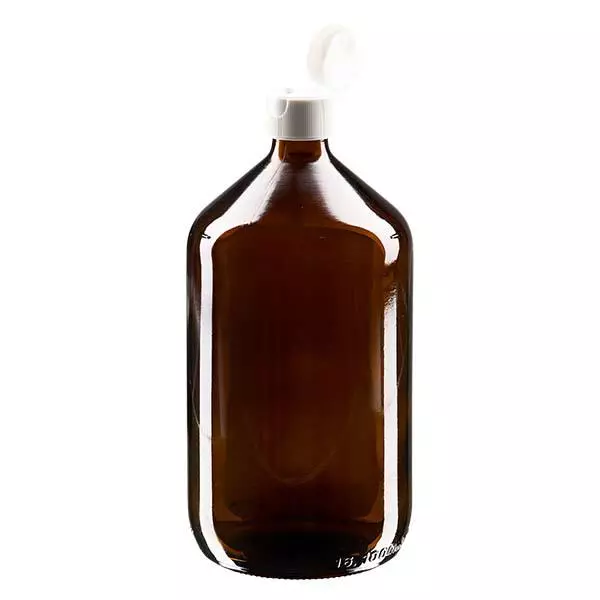 Flacon médical de 1000 ml avec couvercle blanc à charnière