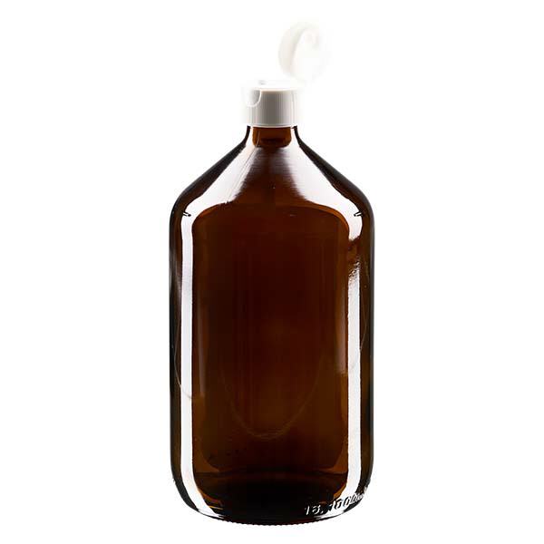 Flacon médical de 1000 ml avec couvercle blanc à charnière