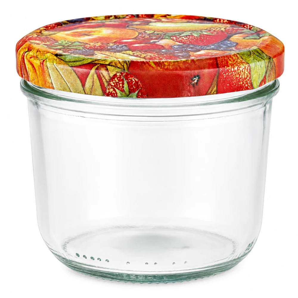 Pot à confiture vide de 230 ml avec couvercle coloré BasicSeal pour confitures et conserves.
