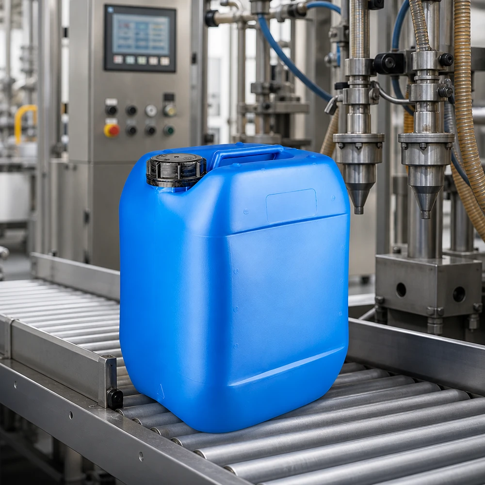 Bidon 10 litres bleu avec bouchon à vis OV Bidon rectangulaire bleu de 10 litres, avec poignée de transport intégrée et bouchon OV