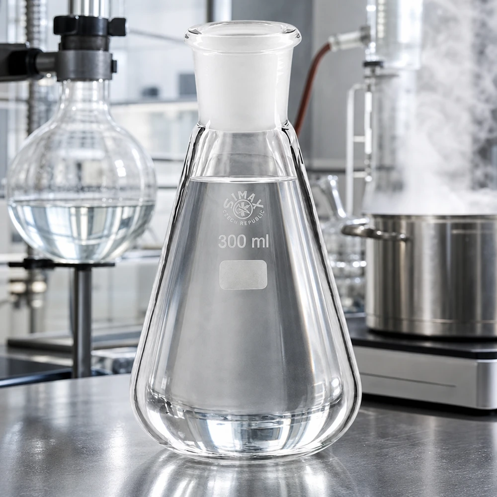 Erlenmeyer 300 ml col étroit, verre borosilicate avec rodage normalisé 29/32 Fioles Erlenmeyer 300ml à fond large et rodage normalisé 29/32 pour un positionnement stable