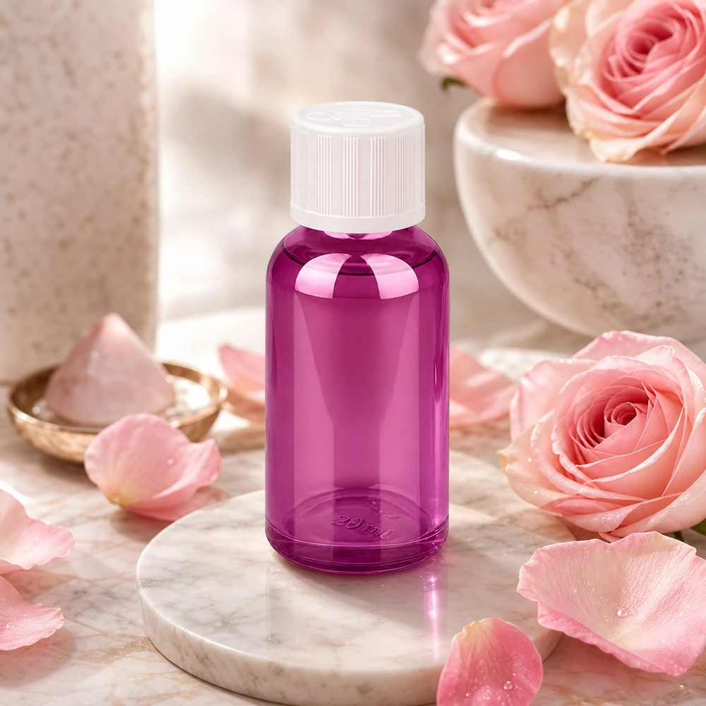 Flacon 30ml bouchon à vis 11mm blanc standard sécurité enfant PurpleLine UT18/30 Flacon de laboratoire de 30 ml de qualité Purple-Line avec système de fermeture blanc anti-fuite