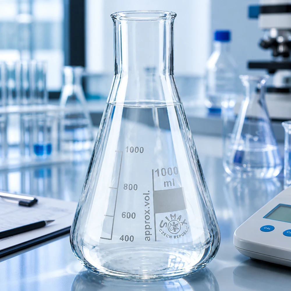 Erlenmeyer 300ml col large, verre borosilicate Erlenmeyer 300ml col large, verre borosilicate