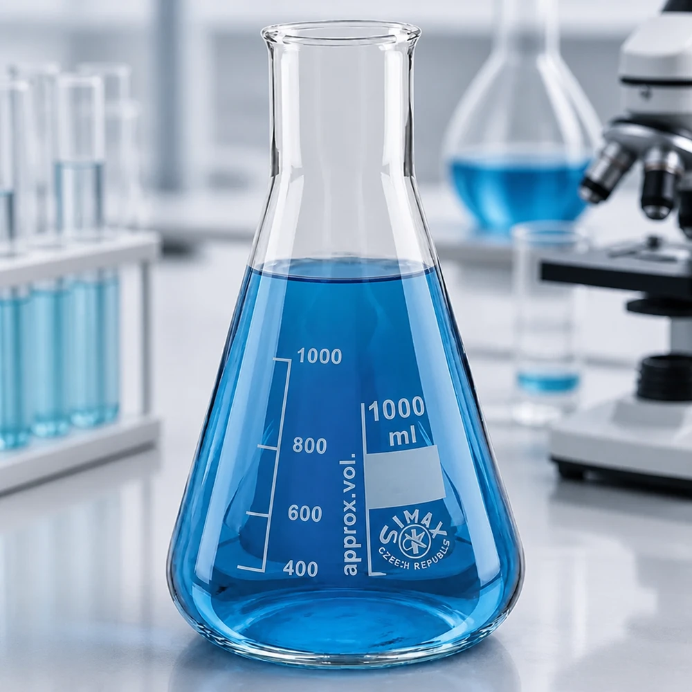 Erlenmeyer 100ml col large, verre borosilicate Erlenmeyer 100ml col large avec ouverture large pour faciliter le remplissage et le nettoyage