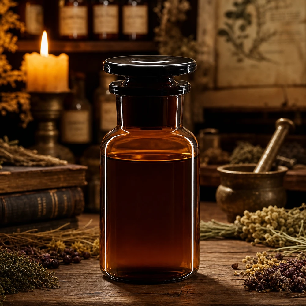 Flacon pharmaceutique 100 ml col large + bouchon verre ambré Flacon en verre ambré de 100 ml, à épaulement arrondi et à col large, protégé de la lumière, muni d'un bouchon en verre