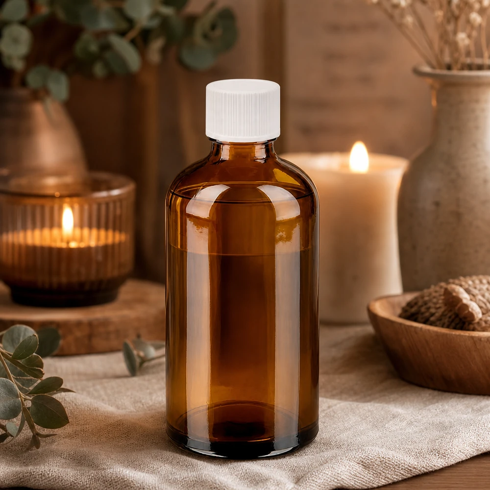 Flacon 100ml 11mm SV blanc STD BrownLine UT18/100 Bouteille compacte en verre brun de 100 ml avec un bouchon blanc pratique pour l'aromathérapie et le bien-être