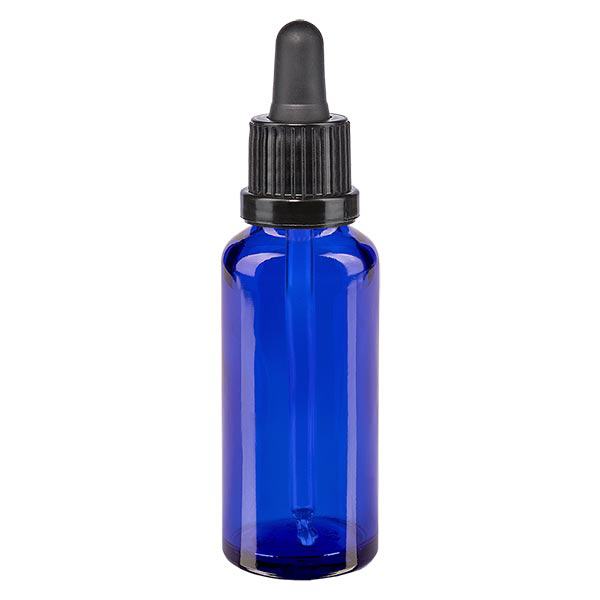 Flacon bleu 30 ml + pipette noire à système d'inviolabilité Flacon bleu 30 ml + pipette noire à système d'inviolabilité