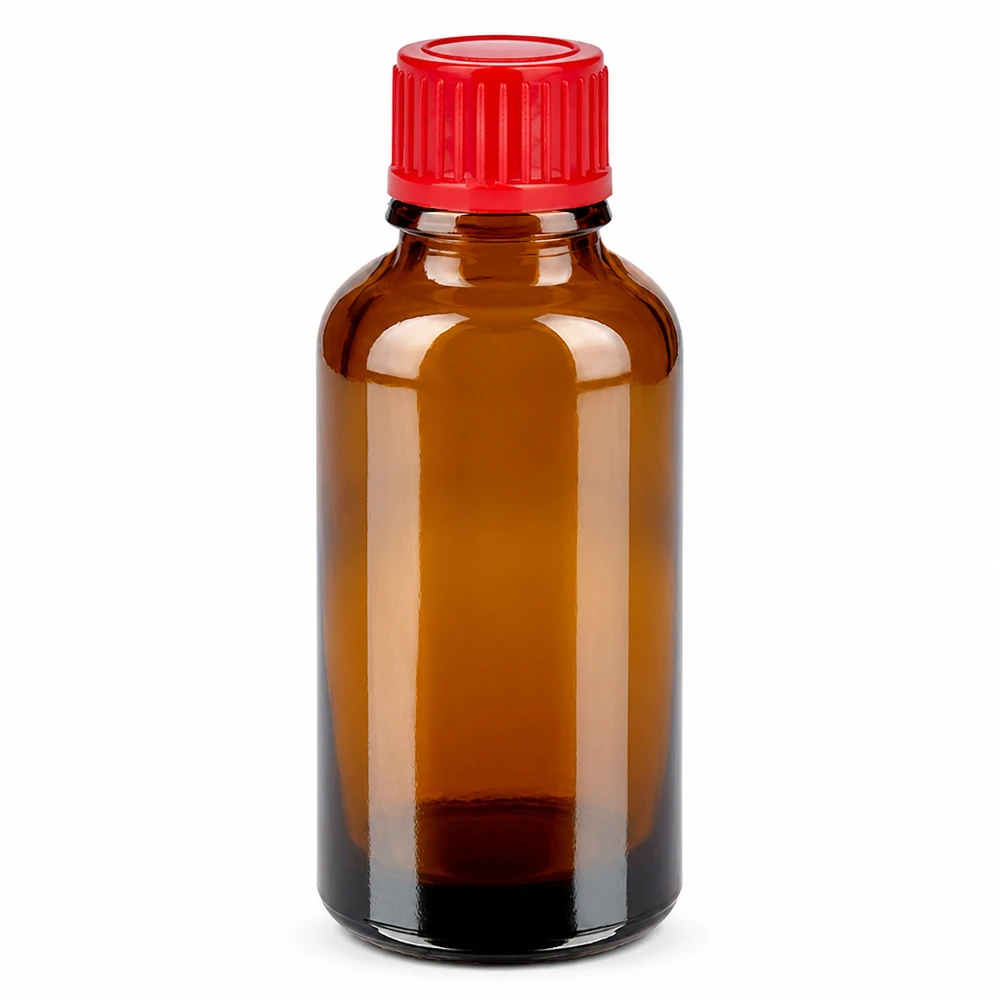 Flacon de 30ml 11mm SV rouge STD BrownLine UT18/30 Protection UV Flacon en verre brun de 30 ml avec bouchon rouge pour substances sensibles à la lumière