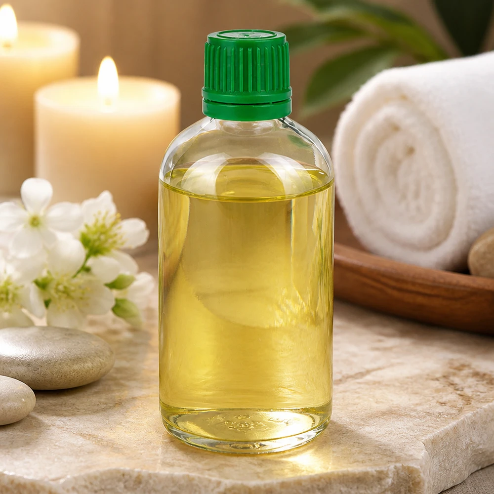 Flacon ClearLine UT18 de 100 ml avec bouchon d'origine vert, dans une ambiance spa bien-être