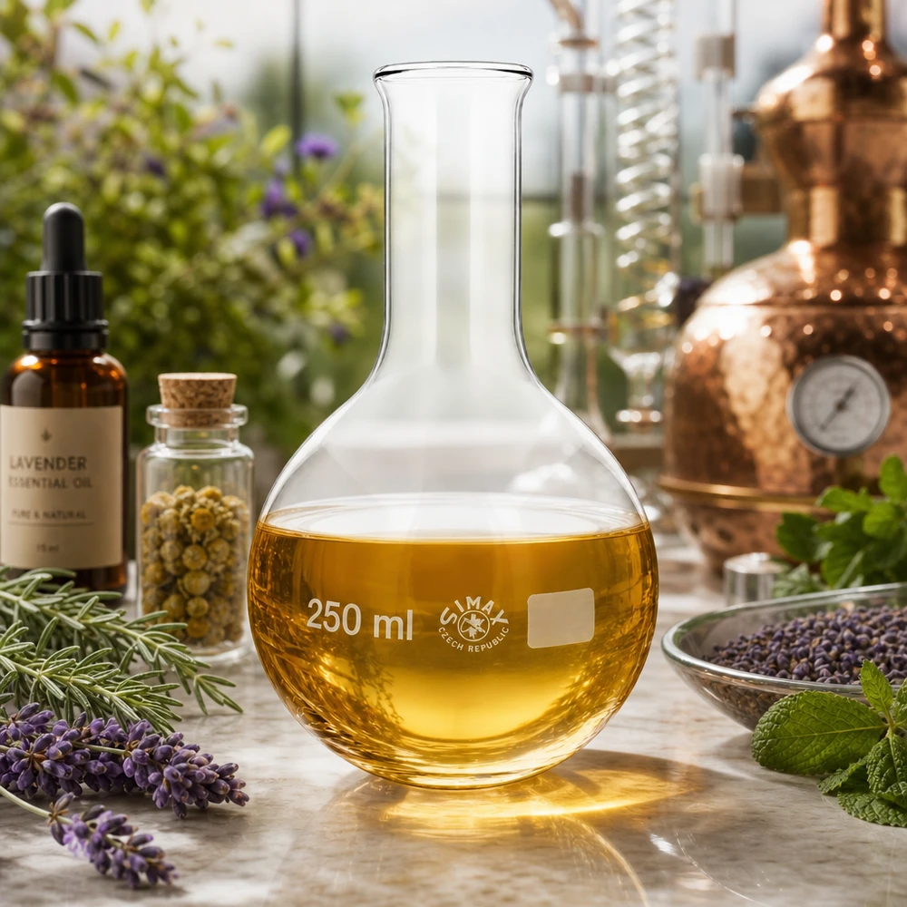 Ballon à fond plat 250ml en borosilicate à col étroit avec bord arrondi Ballon compact à col étroit 250ml parfait pour l'aromathérapie et la distillation des plantes