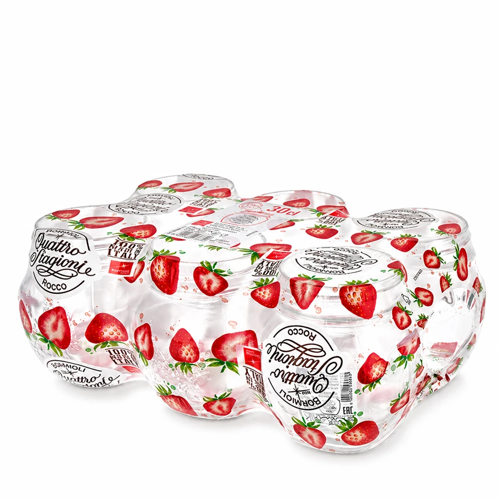 300ml pot rond Quattro Stagioni avec couvercle fraise Set de bocaux en verre italiens